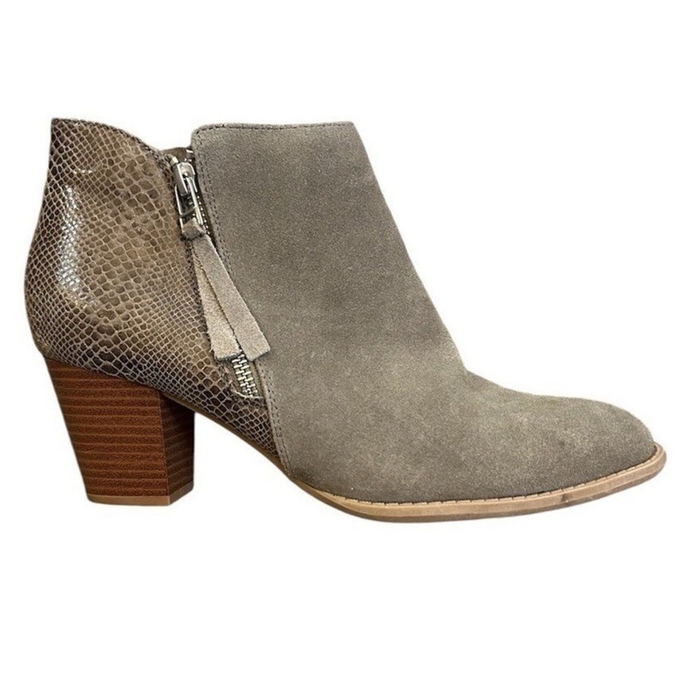 VIONIC Ankle Boot Anne Womens Sz 9 Tan/Taupe Greige Snake/Suede Finish